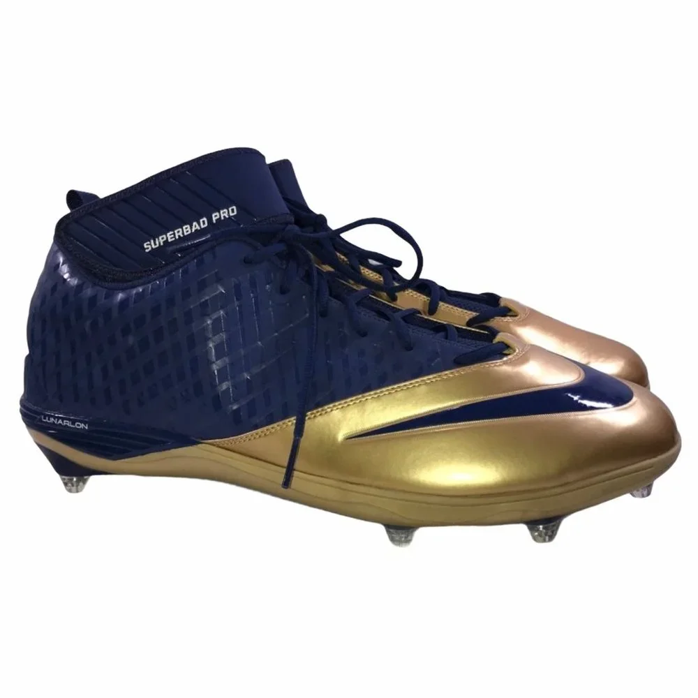 NWOT Nike Superbad Pro Lunarlon Gold Blue Football Player Cleats Men's 18